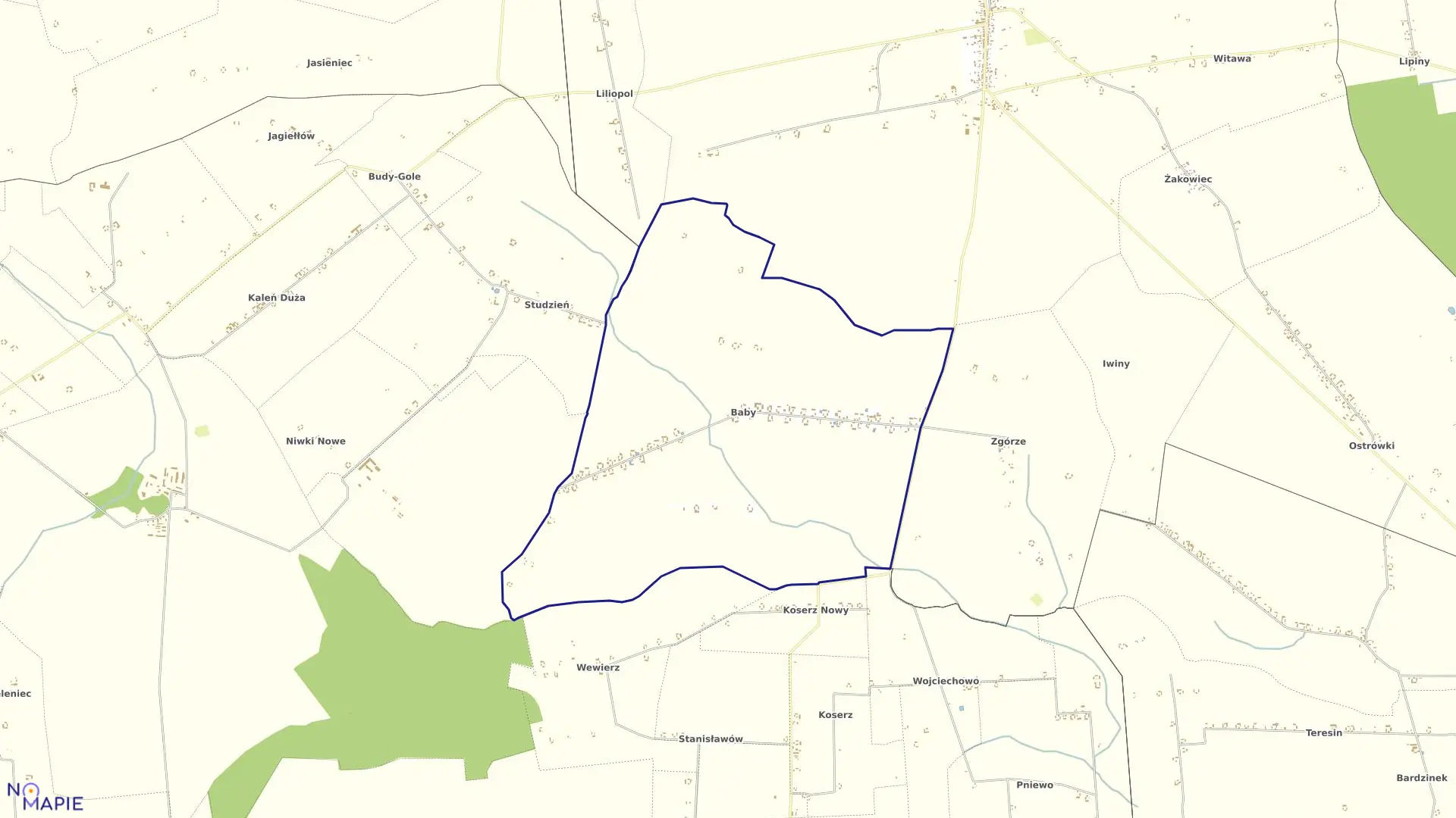 Mapa obrębu BABY w gminie Dąbrowice